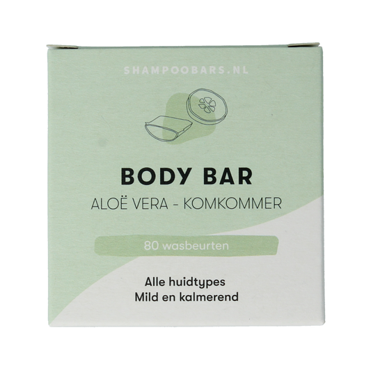 Shampoobars aloe vera and cucumber body bar, 60g, natural skincare product for cleansing and nourishing skin.