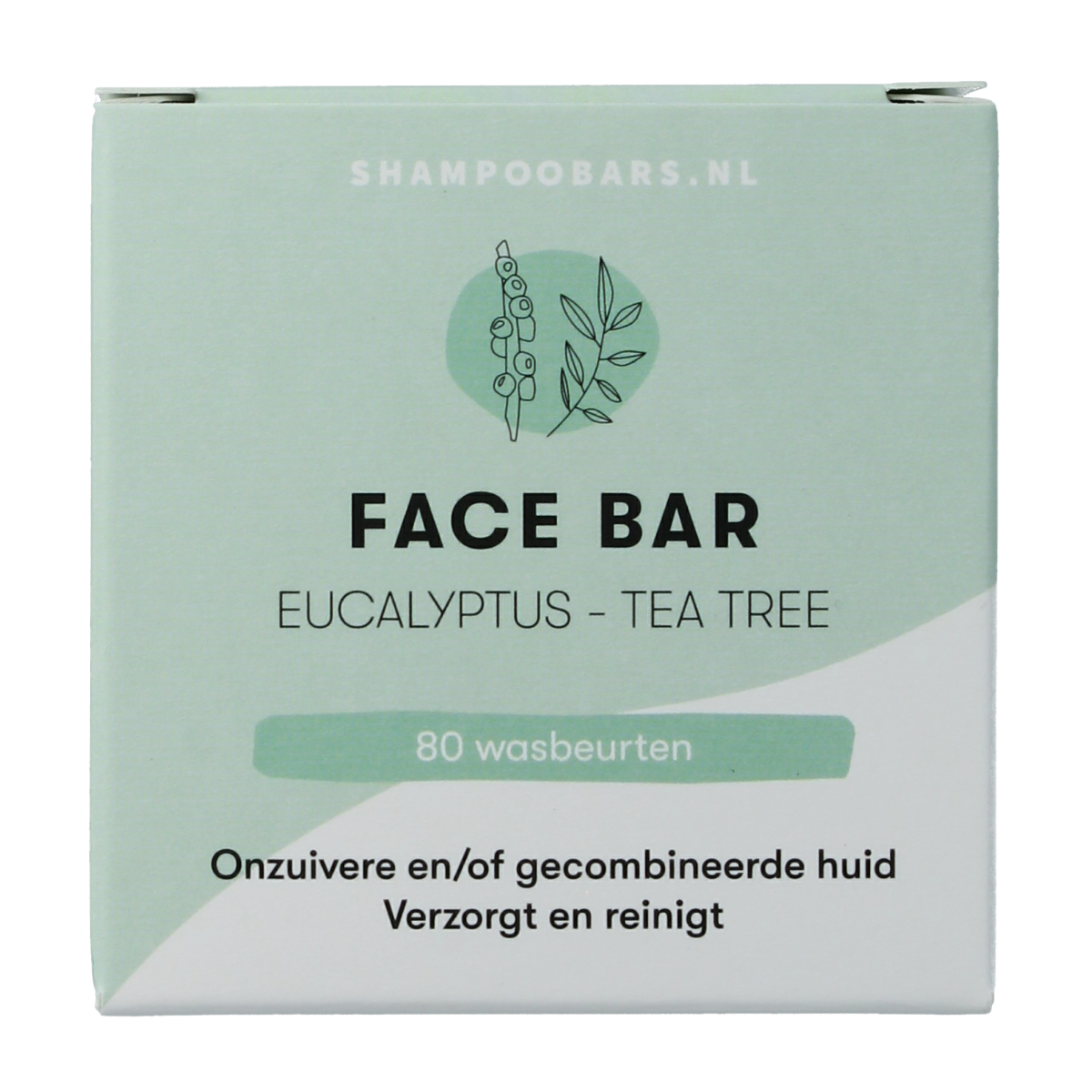Shampoobars eucalyptus and tea tree face bar, 60g, natural facial cleansing soap with soothing ingredients.