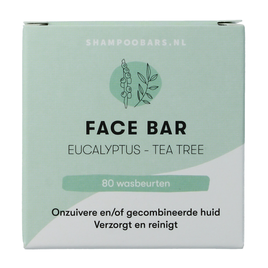 Shampoobars eucalyptus and tea tree face bar, 60g, natural facial cleansing soap with soothing ingredients.