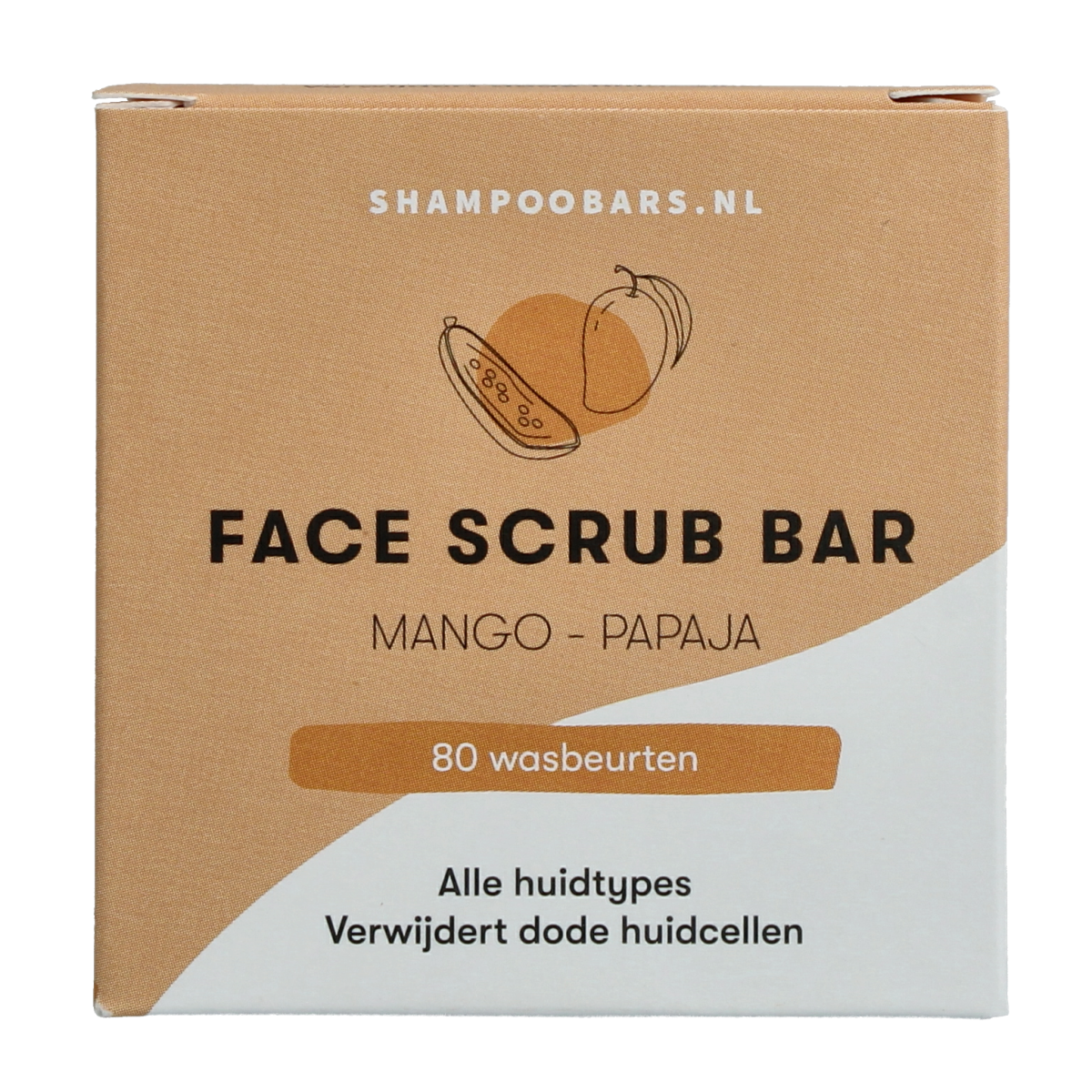 Shampoobars face bar with mango and papaya, 60g, natural facial skincare product in a clear plastic wrapper.