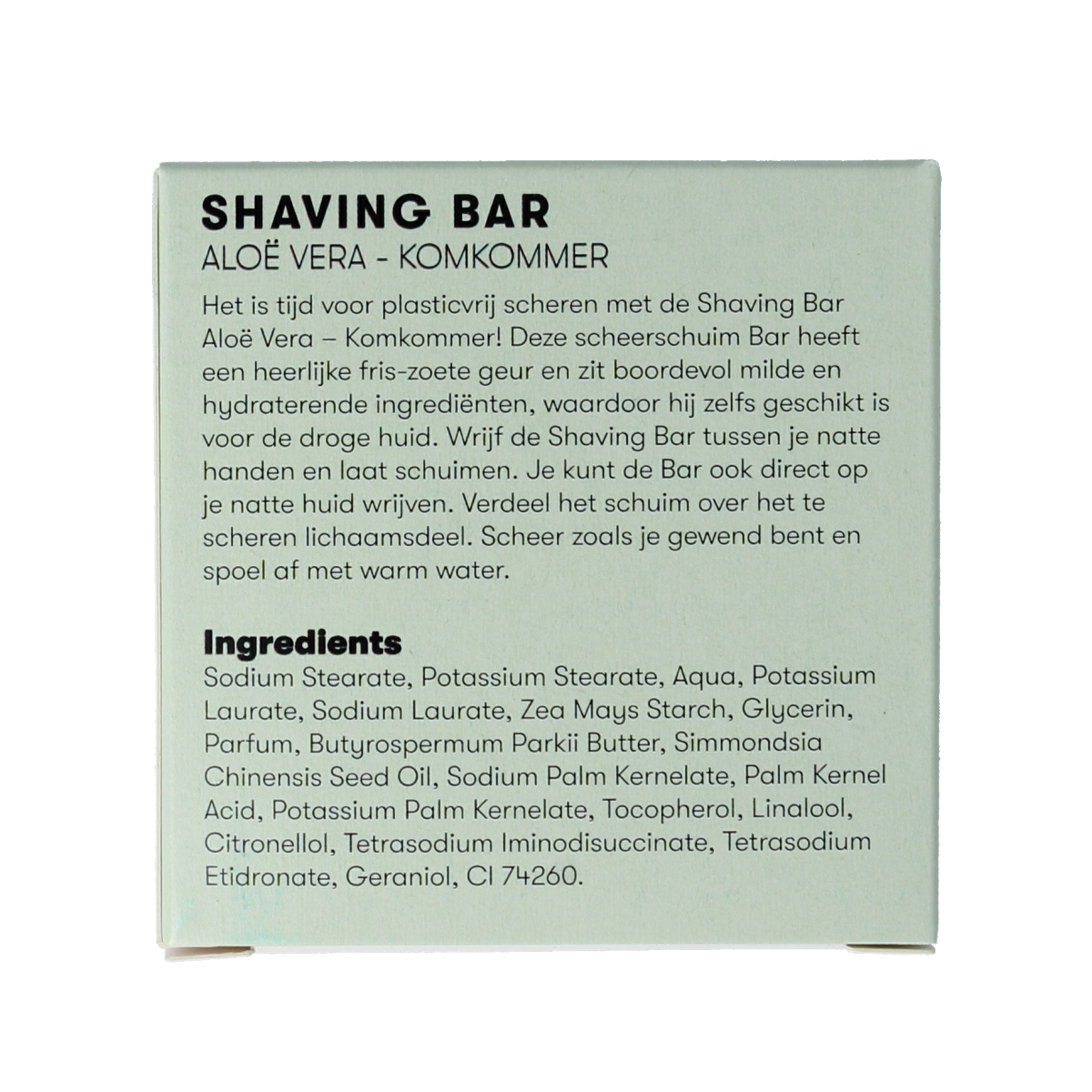 Shampoobars aloe vera and cucumber shaving bar, 60g, featuring natural ingredients designed for gentle skin care and hair removal.