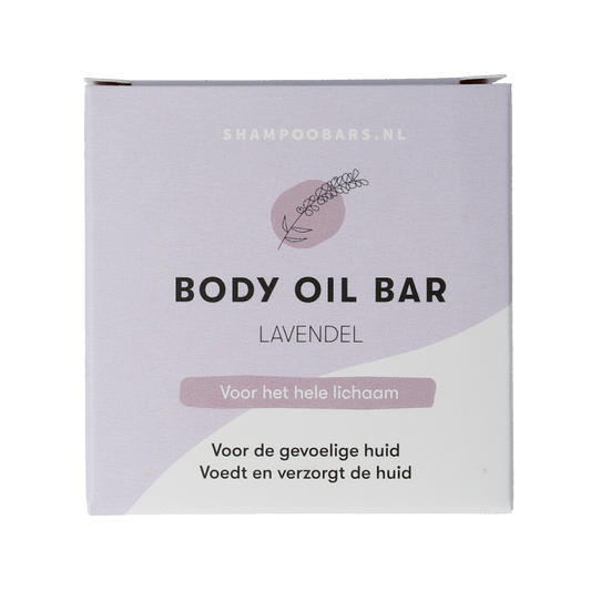 Lavender body oil bar by Shampoobars, 45g, natural skincare product for nourishing and moisturizing the skin.