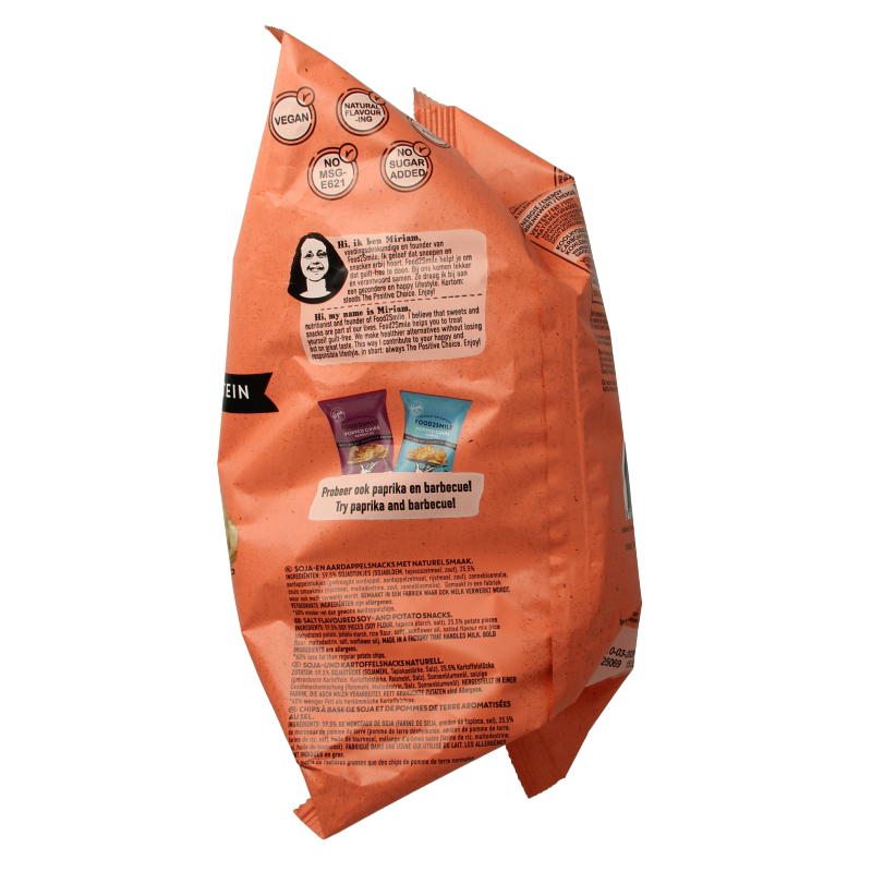 Food2Smile Popped Chips Classic with Salt, 90g bag, crispy and flavorful snack in a bright, colorful packaging.