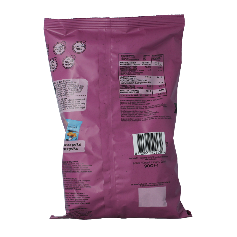 Food2Smile Barbecue Popped Chips in 90g bag, salted snack with crunchy texture and bold barbecue flavor.