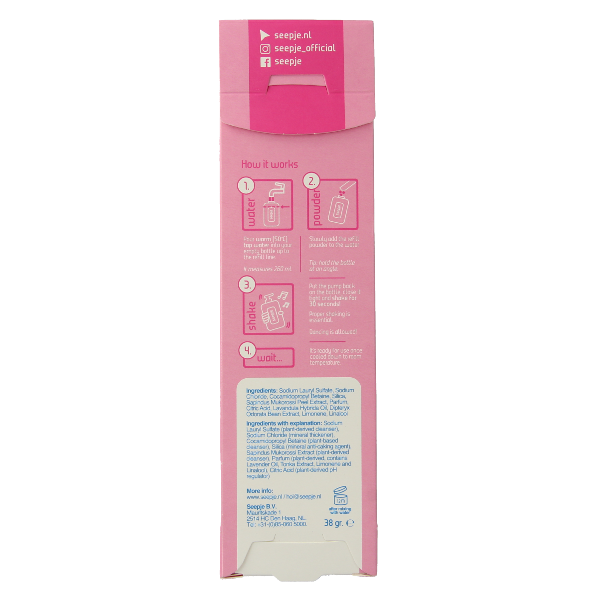 Seepje lavender and tonka hand soap refill in a 38g package, natural hand care product with calming floral scent.