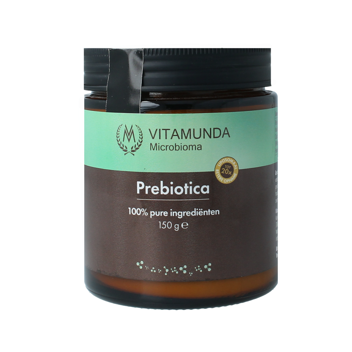 Vitamunda Prebiotica micro-organisms supplement in a 150g container, showing the product packaging and label.