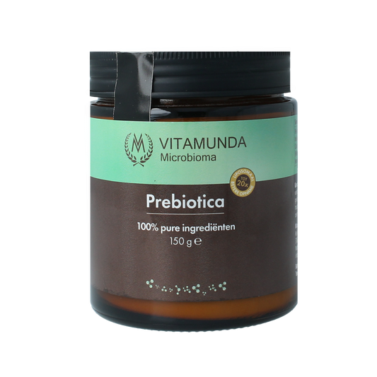 Vitamunda Prebiotica micro-organisms supplement in a 150g container, showing the product packaging and label.