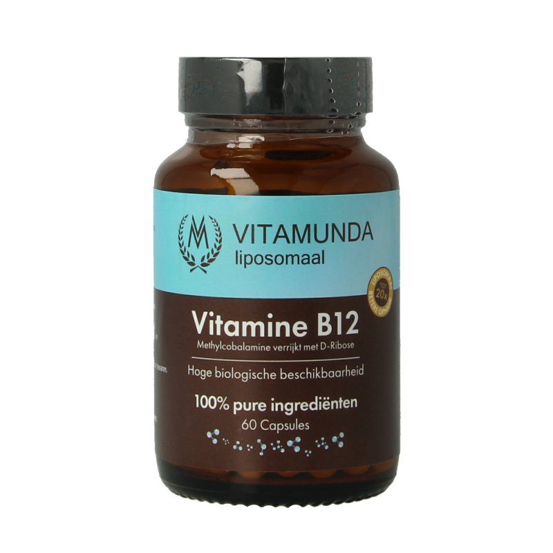 Vitamunda Liposomale Vitamin B12 capsules in a bottle, dietary supplement for energy and nerve support