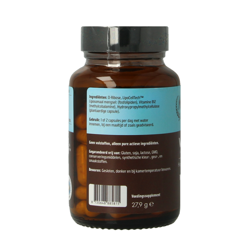 Vitamunda Liposomale Vitamin B12 capsules in a bottle, dietary supplement for energy and nerve health.
