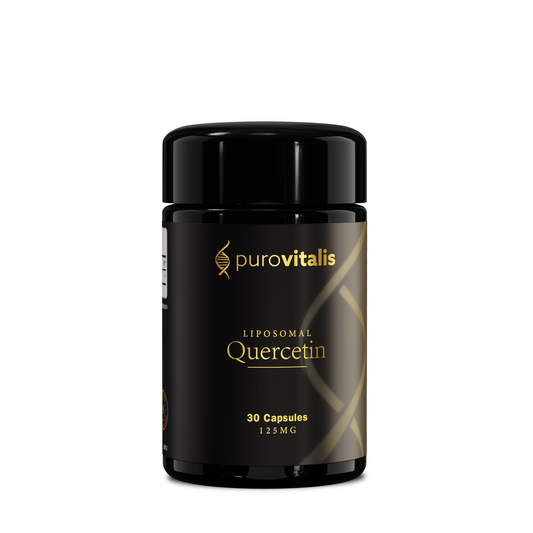 Purovitalis Liposomal Quercetin capsules in a bottle, herbal supplement for immune support, 30 capsules.