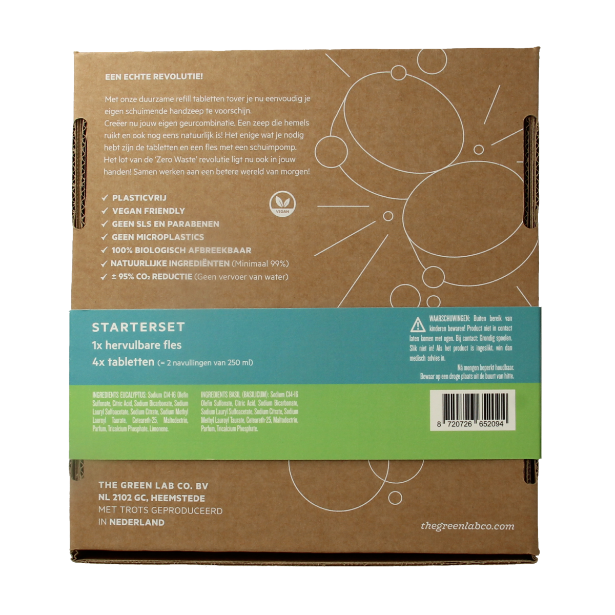 The Green Lab Co Handzeep premium starterset with eucalyptus and basilicum, hand care set in a sleek bottle for gentle cleansing.