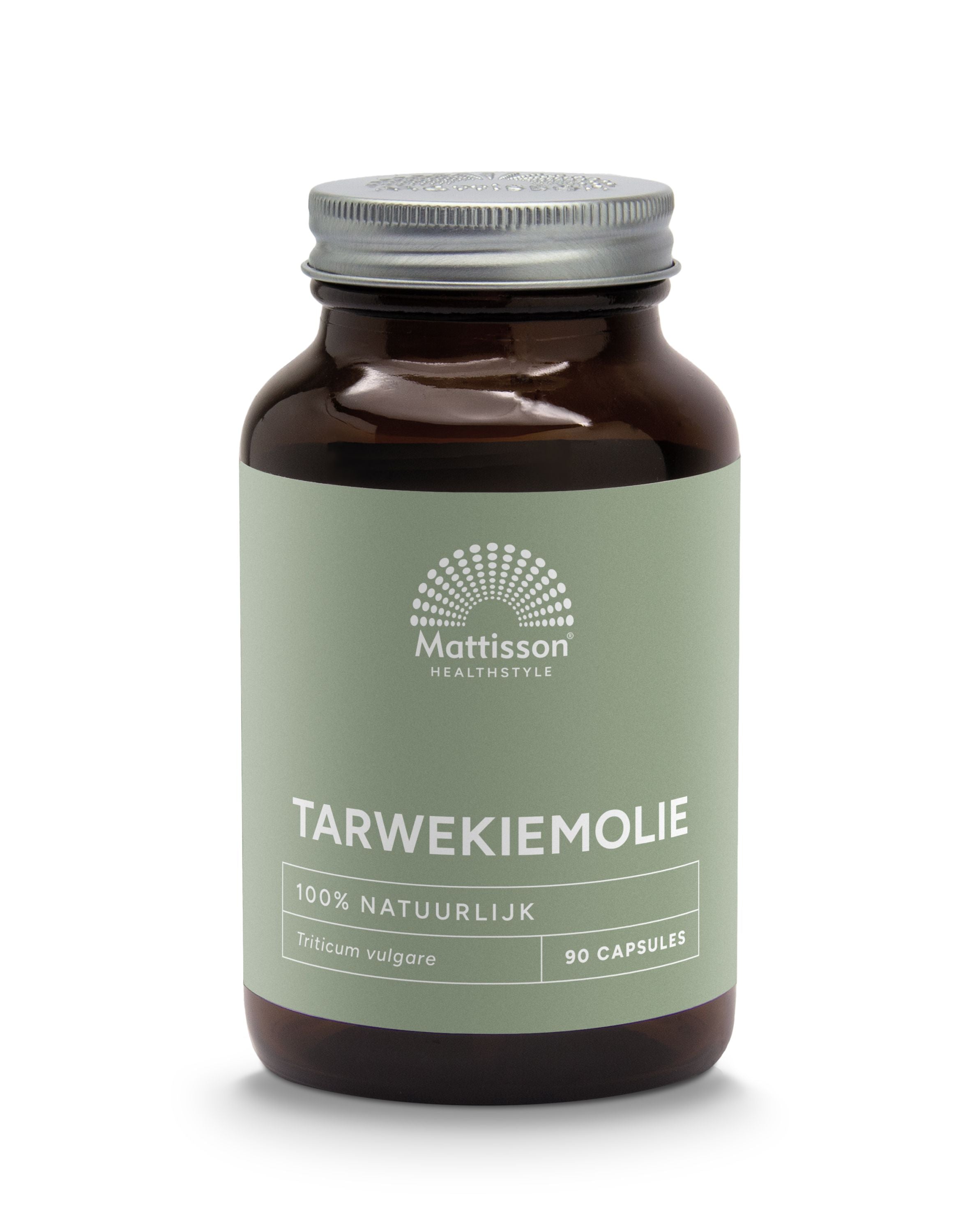 Mattisson wheat germ oil capsules, 1000mg Vetzuren supplement in a clear plastic bottle with capsules visible inside.