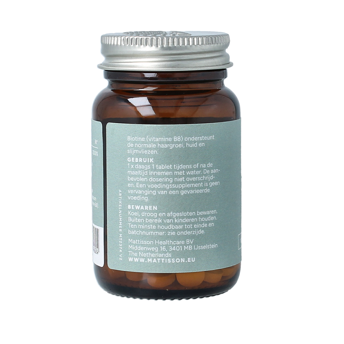 Mattisson Biotine 1000mcg vitamin tablets, 60 count, showing the bottle and label with product details.