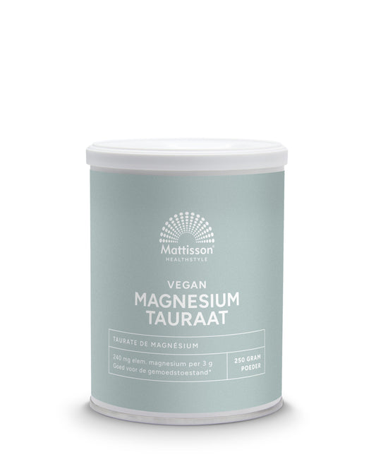 Vegan Mattisson Magnesium mineral powder in 250g container, showing the supplement packaging with product label.