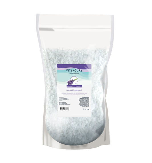 Vitacura Magnesium zout flakes lavendel for bath and shower, 1kg, soothing lavender scent in a large container