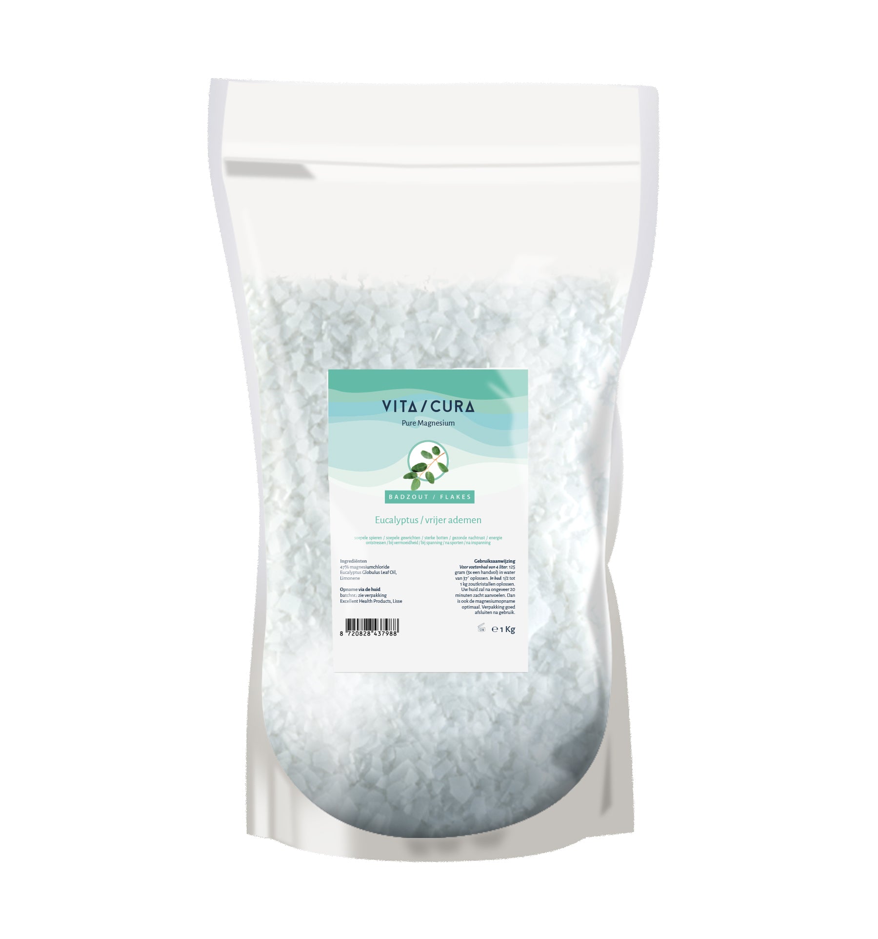 Vitacura magnesium salt flakes with eucalyptus, 1 kilogram, ideal for bath and shower relaxation, natural mineral bath product