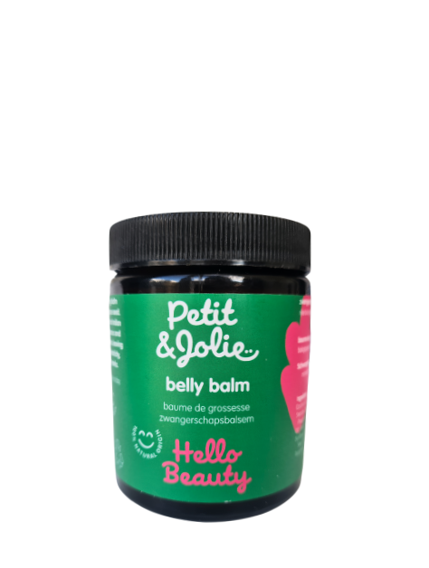 Petit et Jolie Belly balm 90ml in a jar, a soothing body care product designed for gentle skin nourishment.