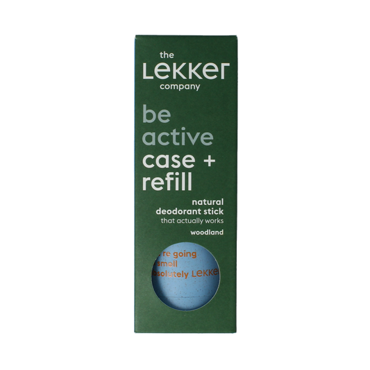 Lekker Company Deodorant refill starter be active 40g, natural stick deodorant with fresh scent in a compact container.