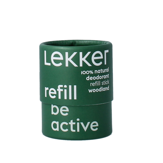 Lekker Company Deodorant refill be active 40g container, showing the sleek packaging for natural freshness and odor control.