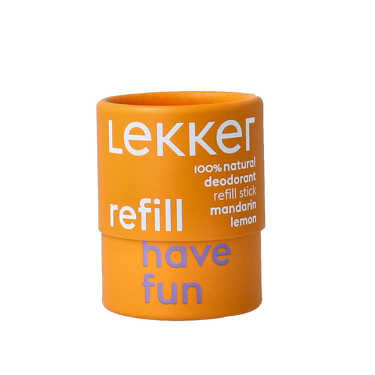 Lekker Company Deodorant refill have fun, 40 grams, natural deodorant in a compact container with colorful label design.