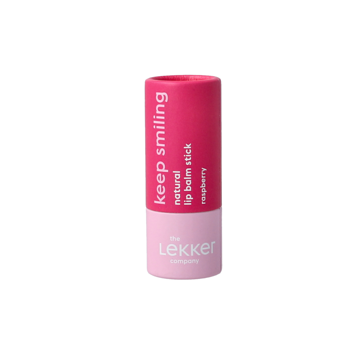 Lekker Company raspberry lip balm stick, 7g, moisturizing lip care product with raspberry flavor and natural ingredients.