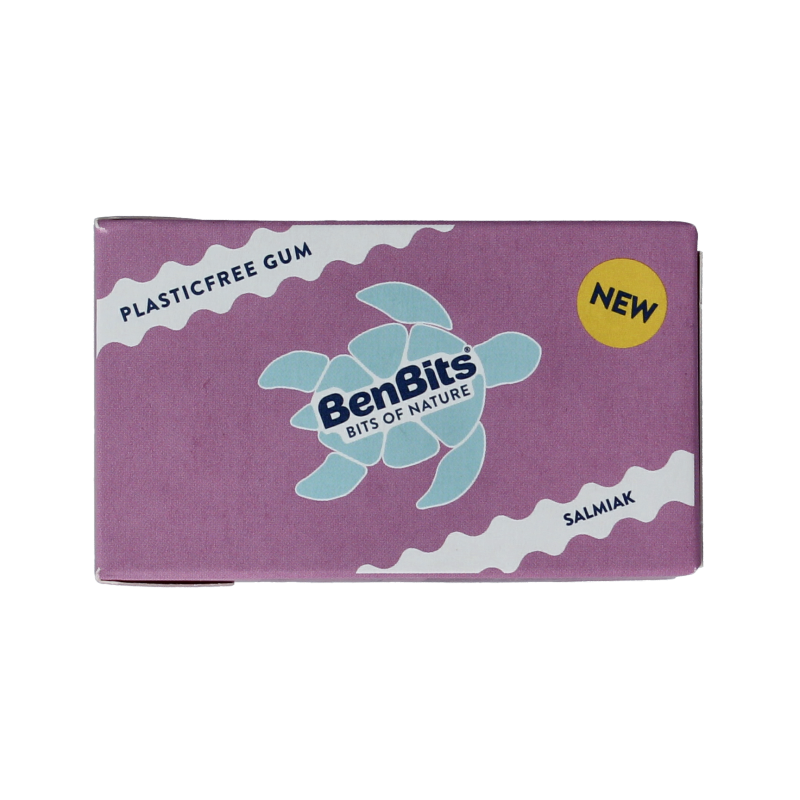 BenBits Kauwgom salmiak candy in 18g package, salty licorice-flavored snoepgoed with black and white candy pieces.