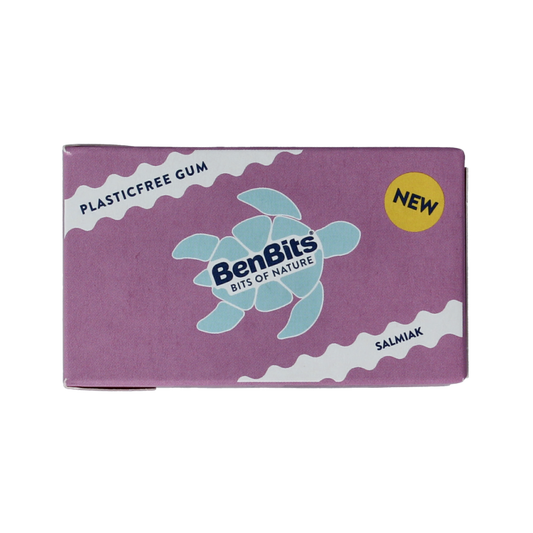 BenBits Kauwgom salmiak candy in 18g package, salty licorice-flavored snoepgoed with black and white candy pieces.