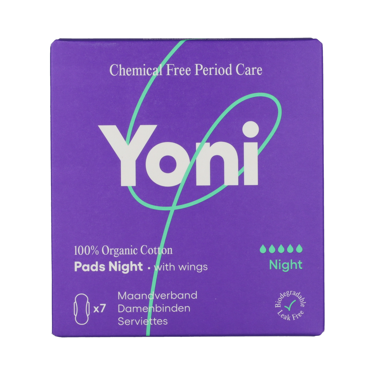 Yoni night menstrual pads and tampons pack with 7 disposable cloth pads for women, designed for overnight comfort and protection.