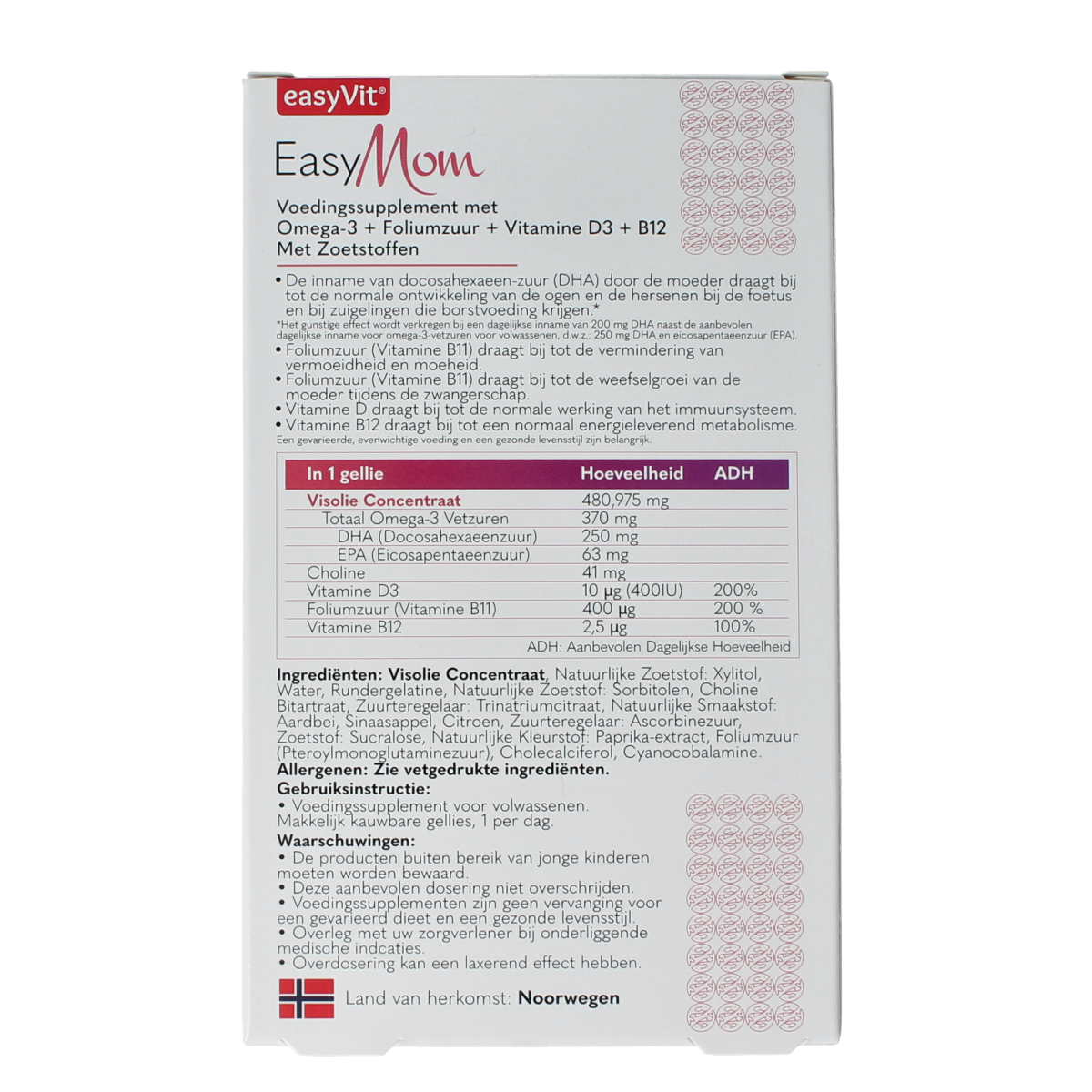 EasyVit Easymom 30.00 Vetzuren gummies in a clear jar, showing soft, colorful gummy vitamins for pregnancy support