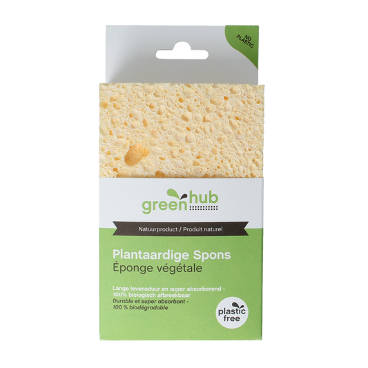 Greenhub plant-based cleaning sponge, 14x9x3.5cm, eco-friendly cleaning tool shown in natural state.