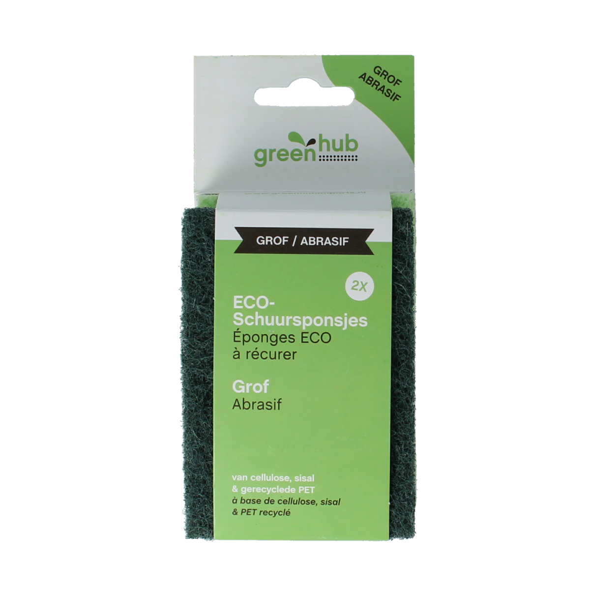 Greenhub grof eco schuursponsjes for cleaning, set of 2 durable scrubbing pads with green and natural fibers.