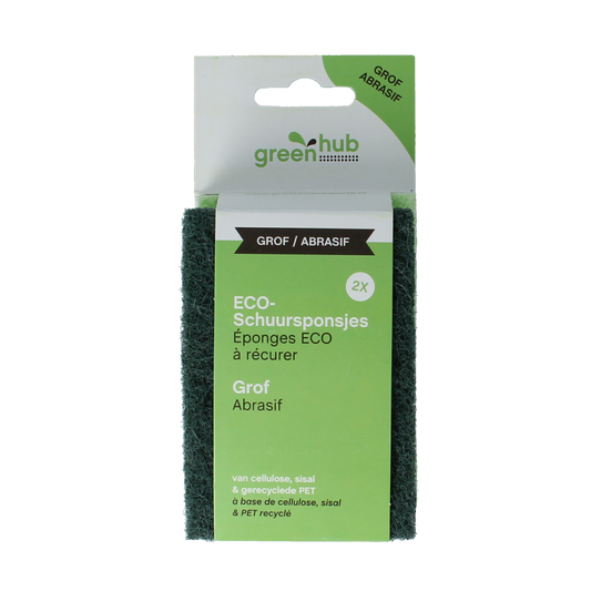 Greenhub grof eco schuursponsjes for cleaning, set of 2 durable scrubbing pads with green and natural fibers.