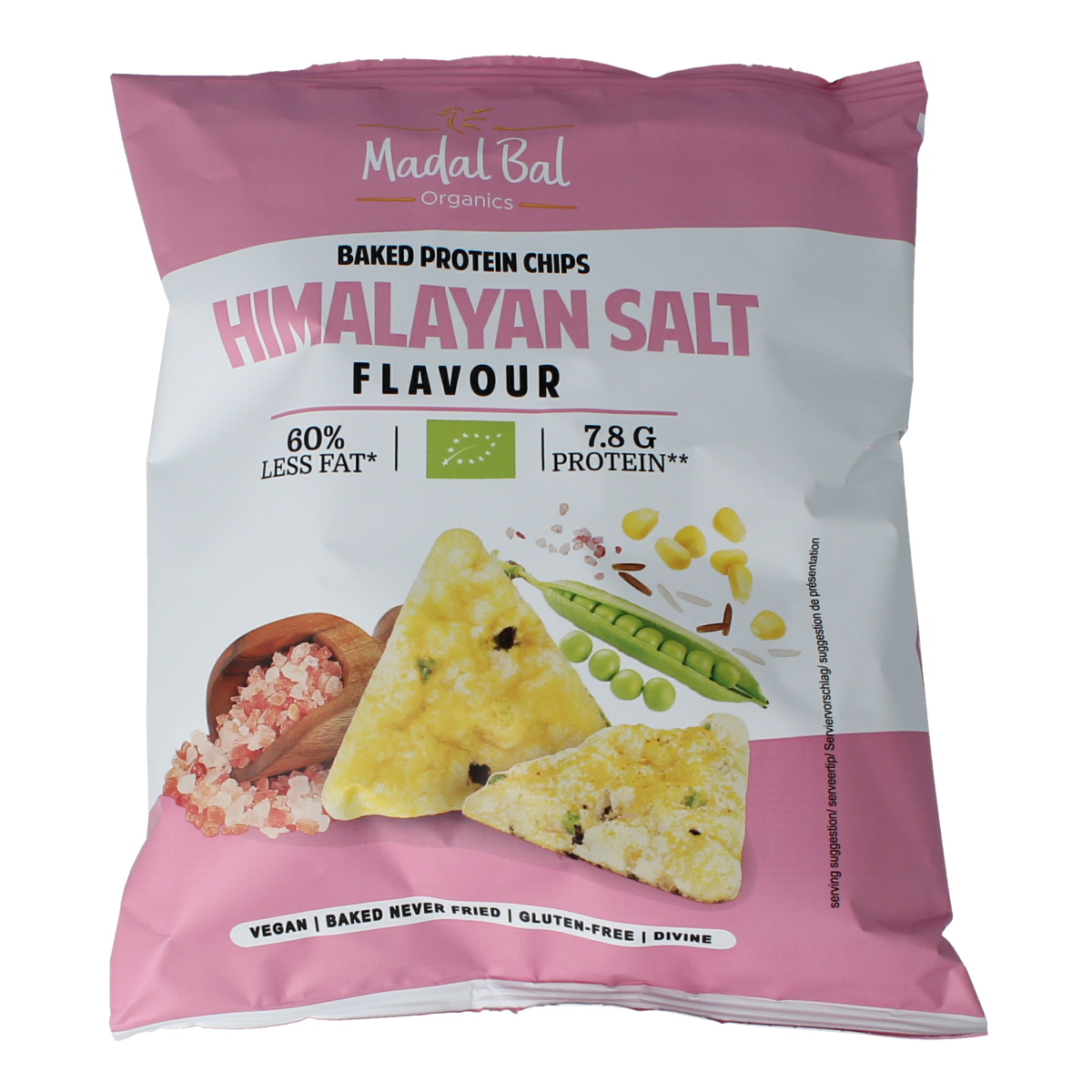 Madal Bal Himalayan salt protein chips in 60g package, featuring crispy chips with natural Himalayan salt flavor.