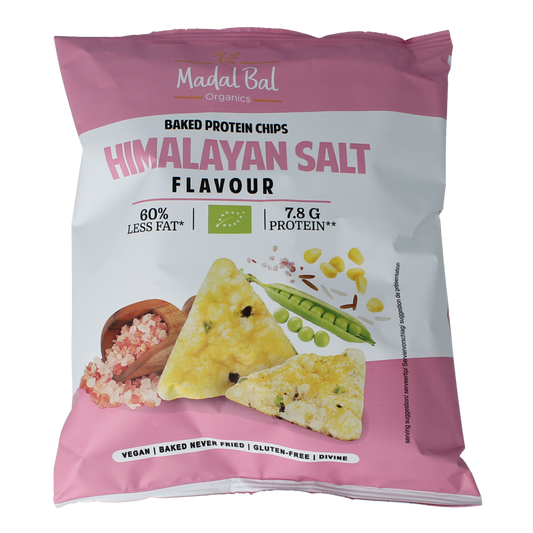Madal Bal Himalayan salt protein chips in 60g package, featuring crispy chips with natural Himalayan salt flavor.