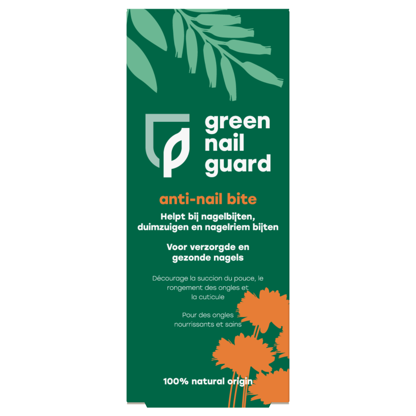 Green Nail Guard anti-nail bite hand care product in a 5ml bottle, designed to protect nails and promote healthy nail growth.