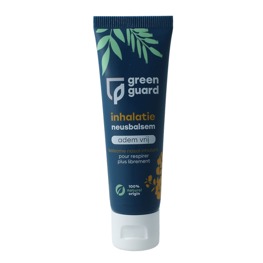 Green Guard Inhalatiebalsem neus, 30ml, nasal care and inhalation balm in a small jar with green label and lid.