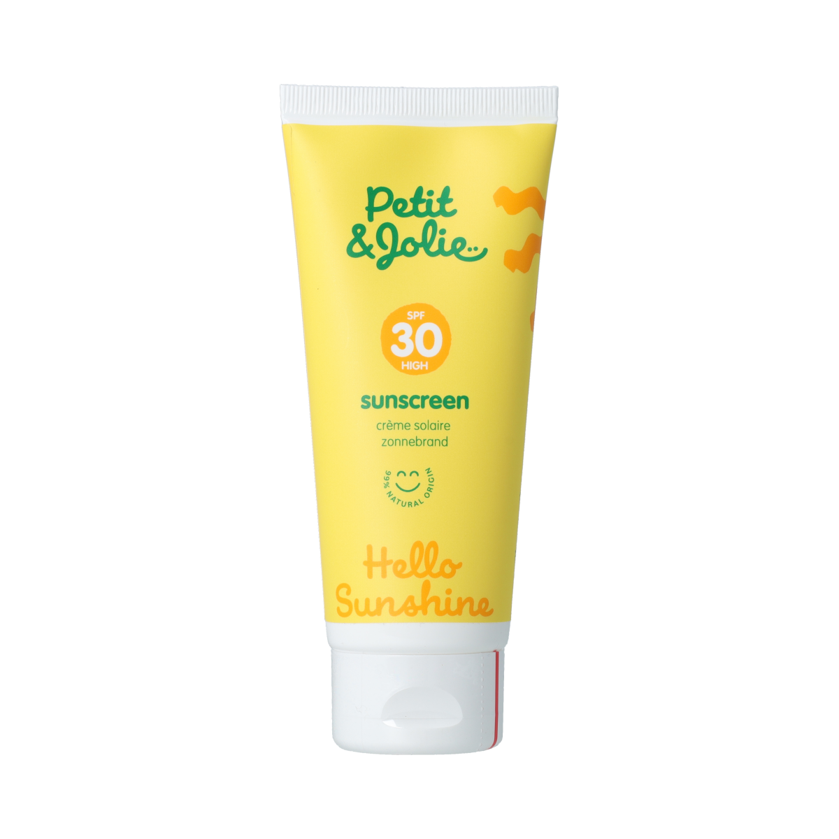 Petit et Jolie Minerale SPF30 sunscreen lotion in a 100ml bottle, fragrance-free, ideal for sensitive skin, smooth texture.