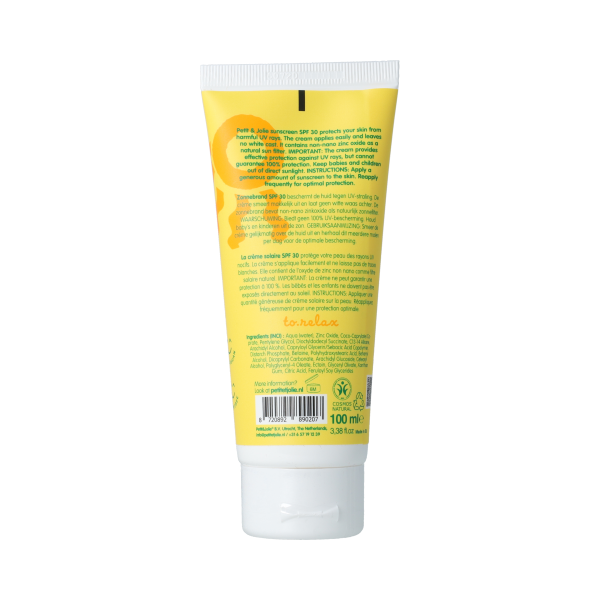 Petit et Jolie Minerale SPF30 mineral sunscreen lotion in 100ml with no fragrance, ideal for sensitive skin.