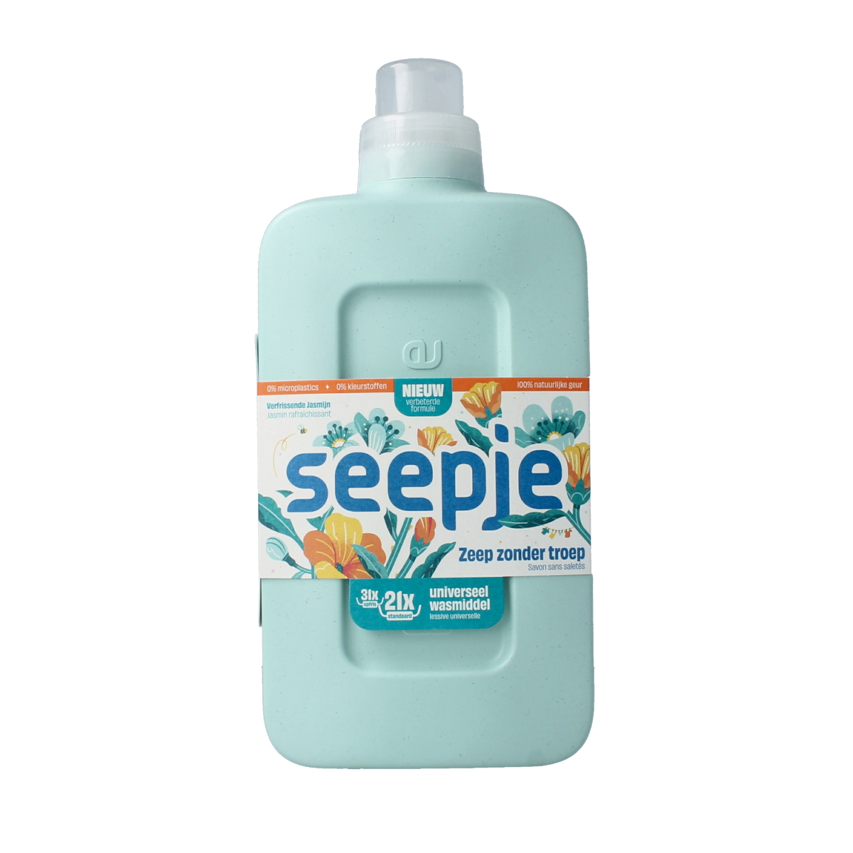 Seepje universeel wasmiddel in 945ml bottle, natural plant-based laundry detergent with eco-friendly ingredients.