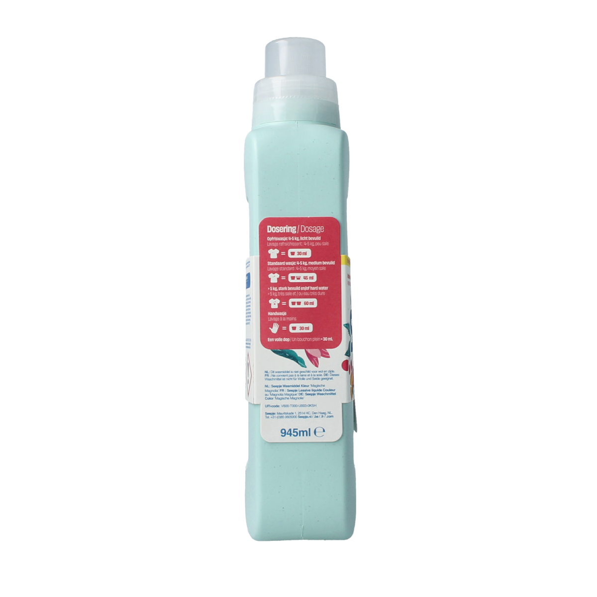 Seepje color laundry detergent bottle, 945ml, eco-friendly washing product with natural ingredients and colorful label.