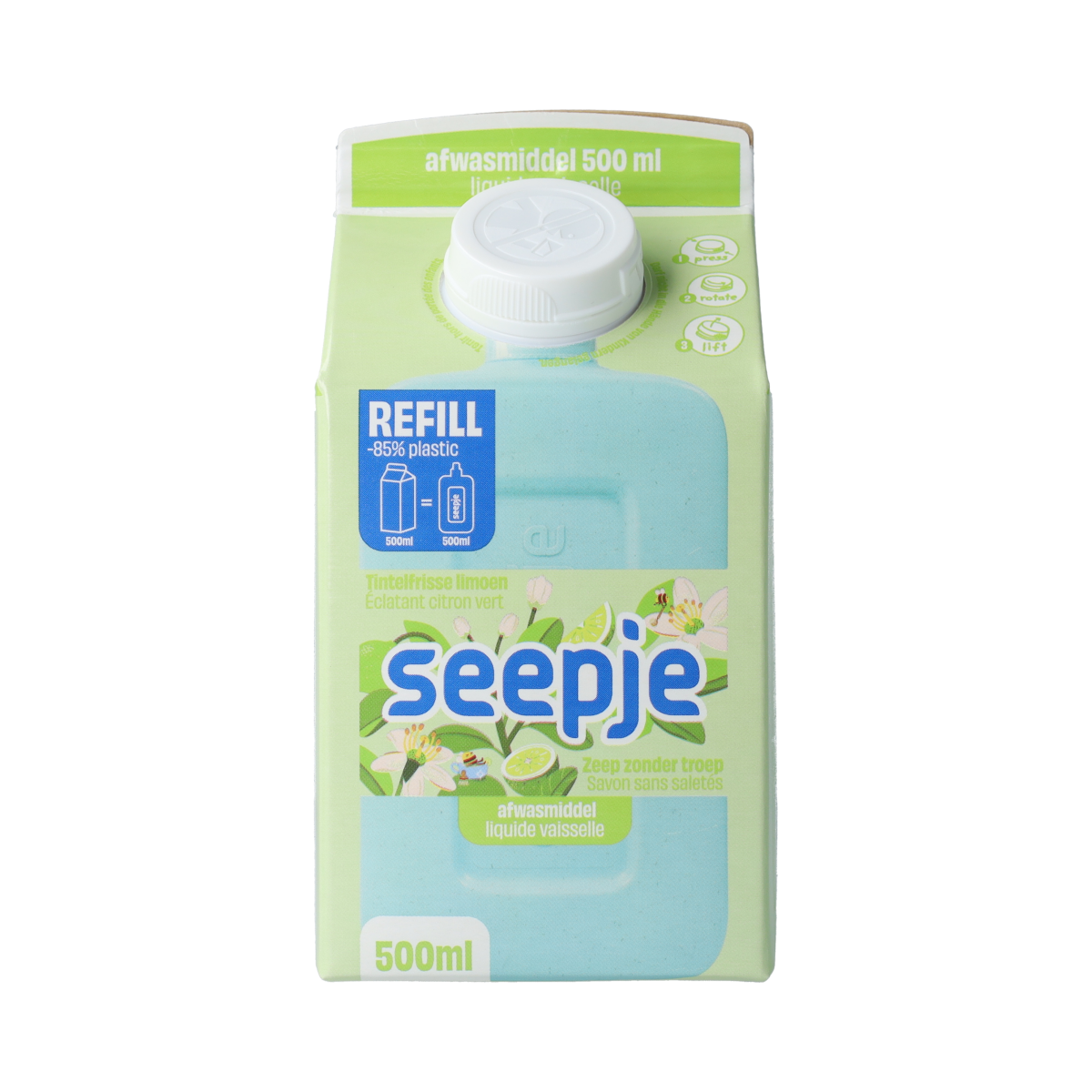 Seepje Lime Dish Soap refill bottle, 500ml, eco-friendly dishwasher liquid with fresh lime scent, natural ingredients for effective cleaning