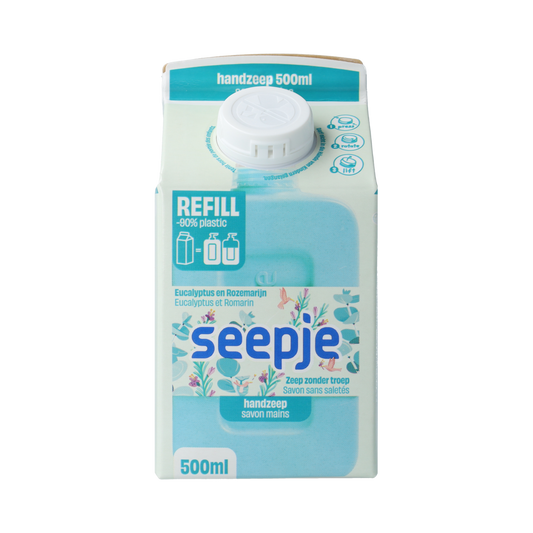 Seepje eucalyptus and rosemary hand soap refill bottle, 500ml, for hand care and moisturizing.