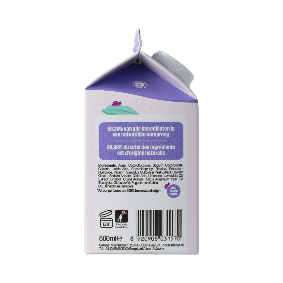 Seepje lavender and tonka hand soap refill bottle, 500ml, for gentle hand care and moisturizing.