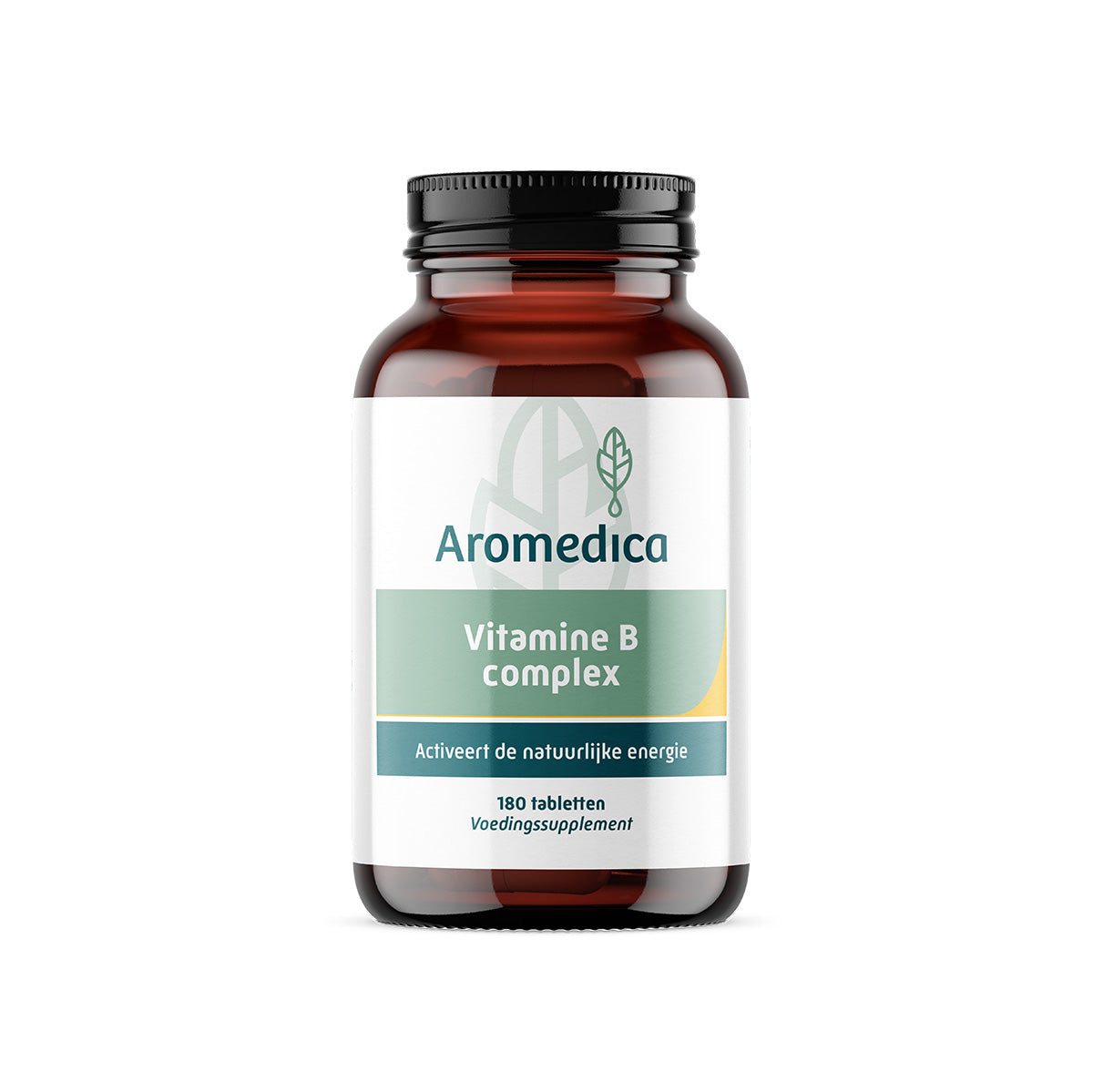 Aromedica Vitamin B Complex supplement bottle with 180 tablets, labeled as a multi-vitamin product.
