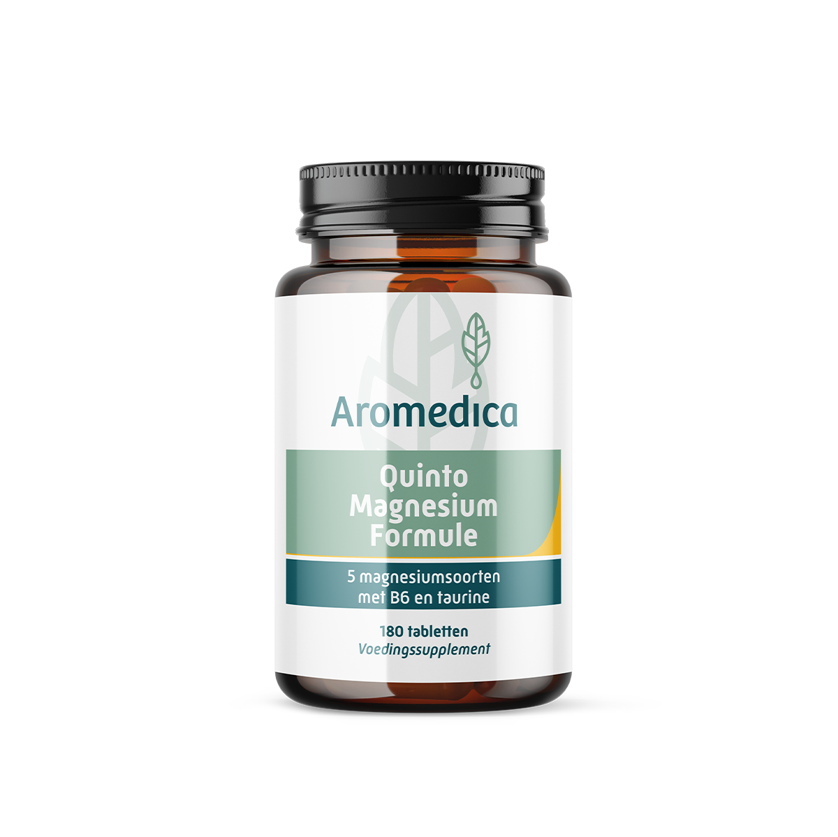 Aromedica Magnesium Formule Quinto mineral supplement in a bottle of 180 tablets, showing the supplement packaging.