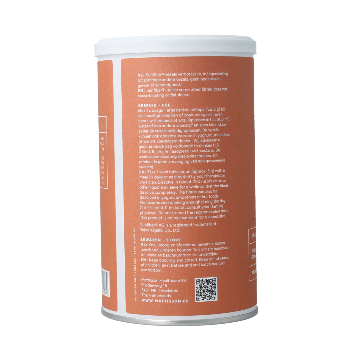 Vegan Mattisson Sunfiber guarboonvezels in 125g package, natural ingredient for herbal preparations, shown in the image.
