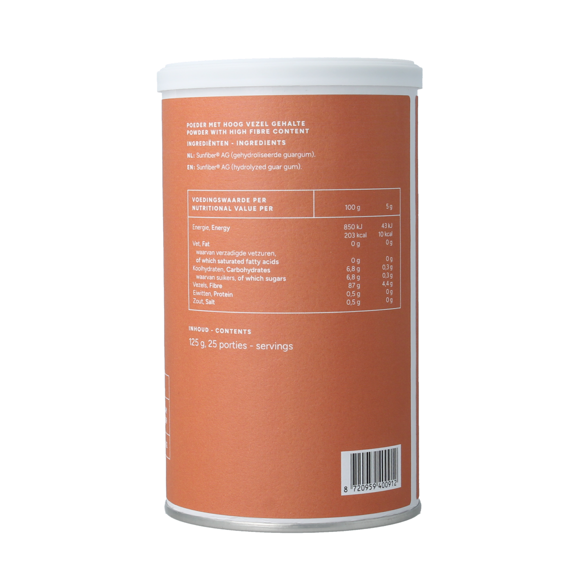 Vegan Mattisson Sunfiber soluble guar bean fiber in 125g packaging, herbal supplement for fiber intake and digestive health.