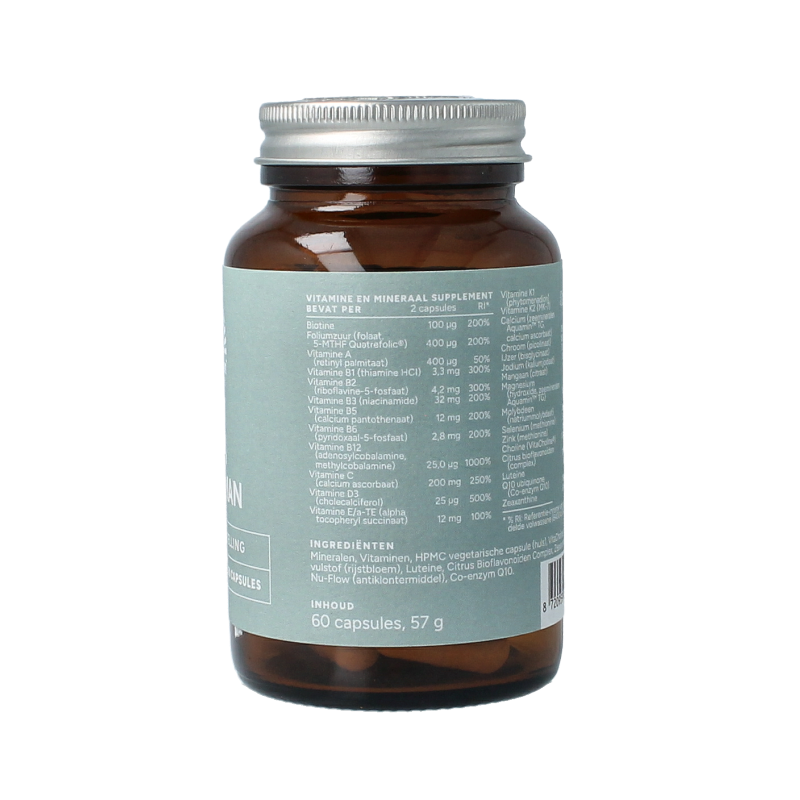 Mattisson Multi Man vegan vitamin supplement with 60 vegetarian capsules for daily nutritional support.
