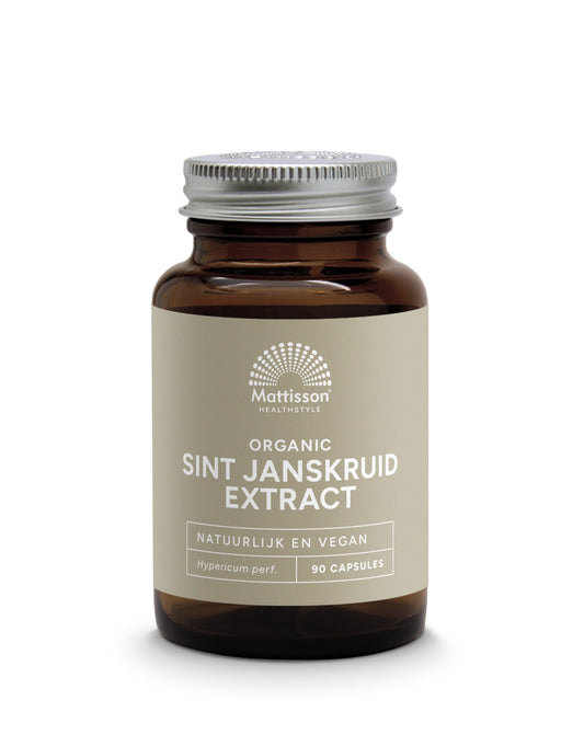 Mattisson Organic St. John's Wort extract capsules, 300mg, vegetarian herbal supplement in a blister pack.