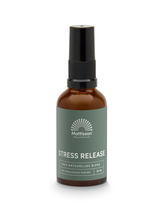 Mattisson Stress Release room spray in 50ml bottle, scent diffuser with calming fragrance for home or office spaces.